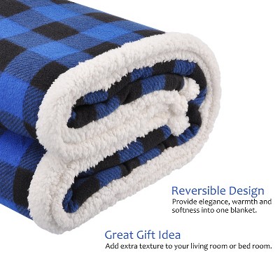 Blue and Black Plaid Reversible Sherpa Fleece Throw Blanket 50" x 60"