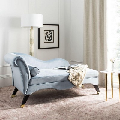 Slate Blue Velvet Art Deco Chaise Lounge with Gold Embellishments