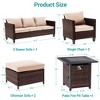 Sonkuki 6 Pieces Patio Sofa with Square Fire Pit Table and Ottomans, Wicker Conversation Couch,  Navy Blue Cushion - 3 of 4
