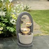 LuxenHome Gray Oval Cascading Bowls Resin Outdoor Fountain with Lights - 2 of 4