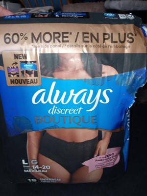 Always Discreet Boutique Low-Rise Incontinence Underwear Size L Maximum  Absorbency, Up to 100% Leak Protection, Black, 10 Count - ShopRite