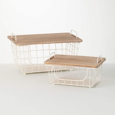 Sullivans Mesh Kitchen Storage Metal Bin Set of 2, 9"H White