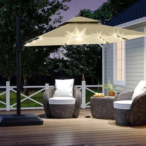 GustoWave 10' x 10' Patio Umbrella with LED Lights and Base for Garden - 1 of 4