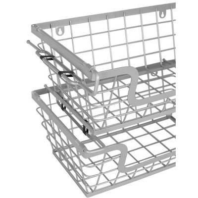 Silver Stackable Wire Storage Baskets Set of 2