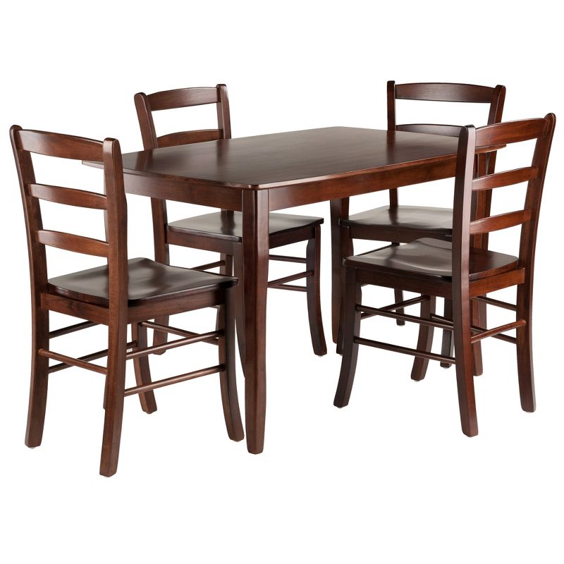 5pc Inglewood Dining Table with 4 Ladderback Chairs Walnut - Winsome, 1 of 5