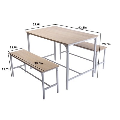FurnitureR Dining Table Set for 4, 3 Piece Dining Set with Metal Frame & MDF Board, 43.3 Inch Kitchen Dinette for Kitchen, Dining Room, Oak