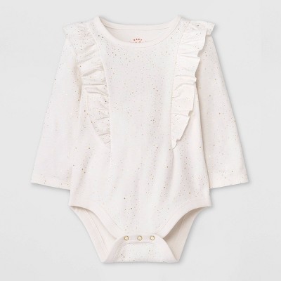 Baby Girls' Foil Ruffle Long Sleeve Bodysuit - Cat & Jack™ Off-White Newborn