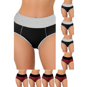 INSPIRE CHIC Women's High Waist Tummy Control Color-Block Available in Plus Size Briefs 9 Packs - 1 of 4