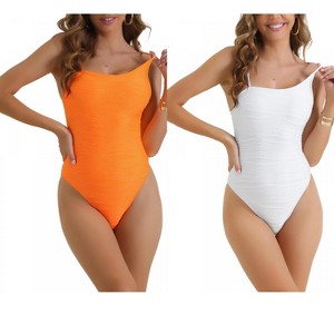 INSPIRE CHIC Women's Strappy Ribbed Monokini Adjustable Spaghetti Straps Triangle Bottoms Bikini Swimwear 2 Sets - 1 of 4