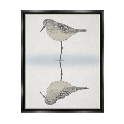 Stupell Industries Tranquil Sandpiper Bird Reflection Framed Floater Canvas Wall Art