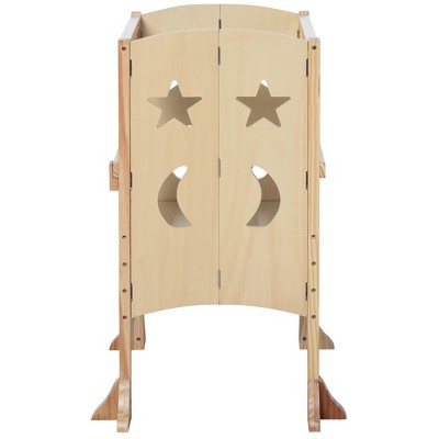 Natural Pine Foldable Wooden Kids Kitchen Step Stool with Safety Rails