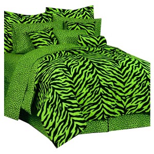 Lime Zebra Print Multiple Piece Comforter Set (Twin) 6 Piece - Karin Maki , Green