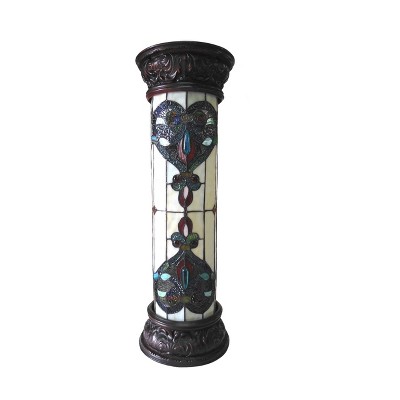 Victorian Stained Glass Bronze Pedestal Lamp 30" Tall