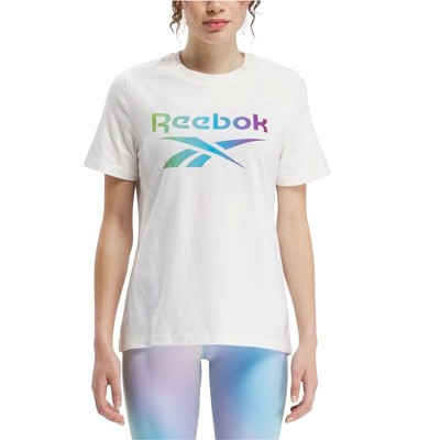 Reebok Womens Cotton Blend Graphic T-Shirt, Off-White, Large