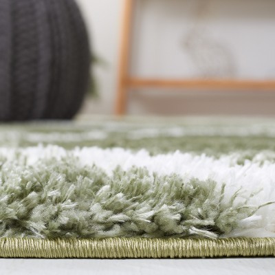 Sage and White Geometric Shag Area Rug, 8' x 10'