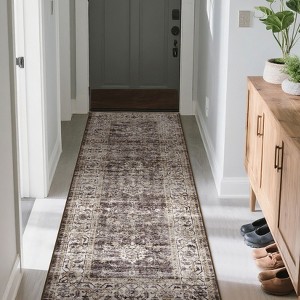 Machine Washable Rug Vintage Floral Rug Distressed Oriental Rug with Non Slip Backing, Low Pile Thin Soft Carpet - 1 of 4