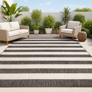 Negril Two-Tone Wide Stripe Indoor/Outdoor Area Rug - JONATHAN Y - 1 of 4