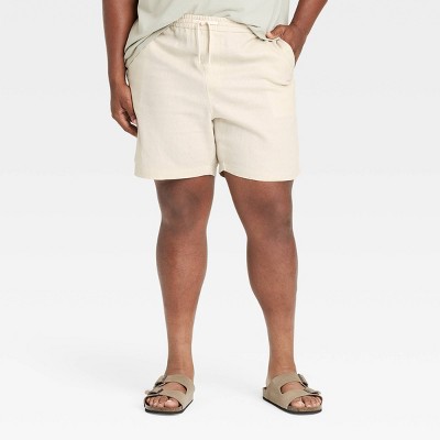 Men's Big & Tall 7" Elevated Linen Pull-On Shorts - Goodfellow & Co™ Best Beige 3XL: Midweight Fabric, Side & Hidden Pockets