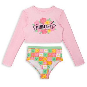 Minecraft Rash Guard and Bikini Bottom UPF 50+ Swim Set Little Kid to Big Kid - 1 of 3
