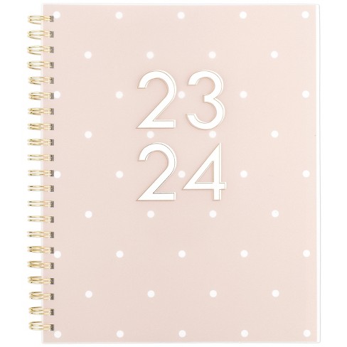 Sugar Paper Essentials 2023-24 Academic Planner 11x8.5 Weekly/Monthly  Wirebound Frosted Poly Pink with White Dot