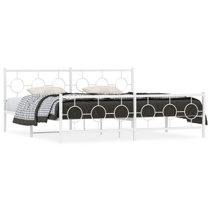 vidaXL White King Bed Frame with Headboard/Footboard - Steel Metal Bedroom Furniture, 76"x79.9" Mattress Support - 1 of 4