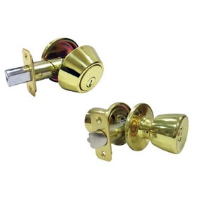 Faultless Tulip Polished Brass Entry Knob and Single Cylinder Deadbolt Right Handed - 1 of 1