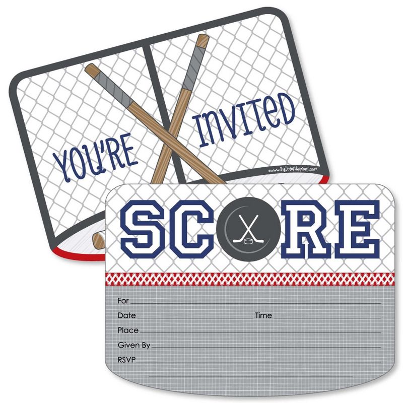 Big Dot of Happiness Shoots and Scores - Hockey - Shaped Fill-in Invites - Baby Shower or Birthday Party Invites Cards with Envelopes - Set of 12, 1 of 7