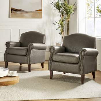 Set of 2 Gianluigi Transitional Vegan Leather Armchair with Nailhead Trim for Bedroom and Living Room  | ARTFUL LIVING DESIGN