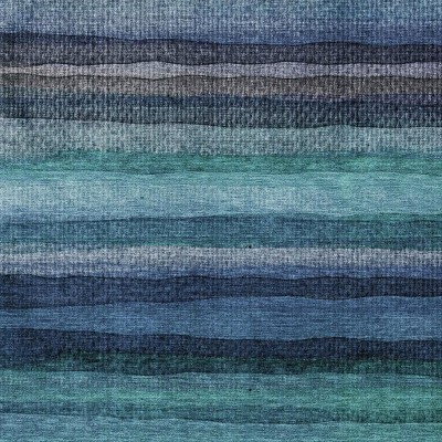 Teal Blue Aqua And Navy Blue Striped Washable Indoor Outdoor Area Rug