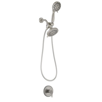 Single Handle 1-Spray Round Rain Shower Faucet Combo Set with Dual Function Pressure Balance Valve