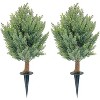 GAOMON 30" Artificial Cypress Topiary Ball Trees with Ground Spike, Set of 2 Artificial Shrubs Bushes Fake Evergreen Plants - 2 of 4
