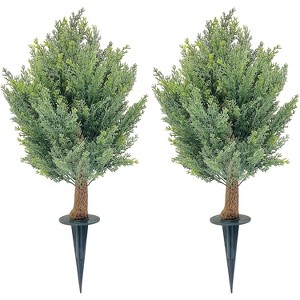COZONY 30" Artificial Cypress Topiary Ball Trees with Ground Spike, Set of 2 UV Resistant Fake Evergreen Plants for Indoor Outdoor Decor - 1 of 4