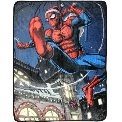 Marvel Comics Spider-Man Christmas Spidey Santa Holiday Throw Blanket 46"x60" Soft Fleece Throw Blanket for Bed Couch Multicolored