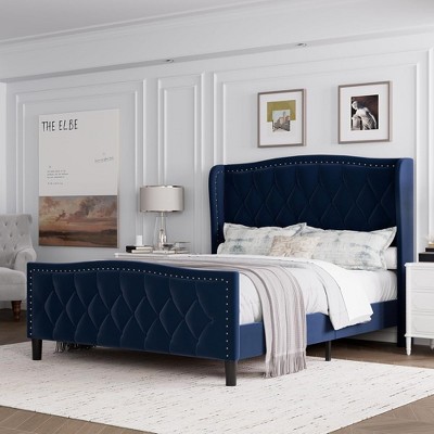 Garvee Bed Frame,Velvet Upholstered Platform Bed with Wingback Headboard, Wooden Slat Support,Easy Assembly