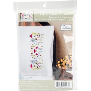 Tobin Stamped For Embroidery Pillowcase Pair 20"X30"-Cats In Flowers - 1 of 3