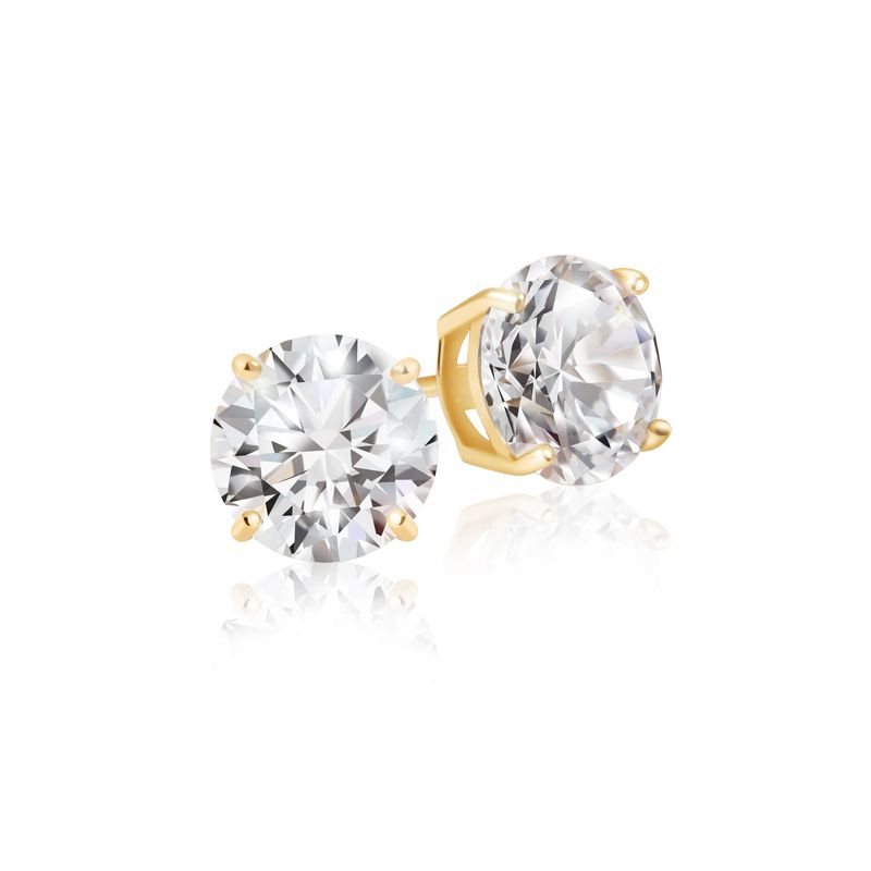 Lusoro 925 Sterling Silver Gold Plated Round Cut Cubic Zirconia Stud Earrings, 1 of 6