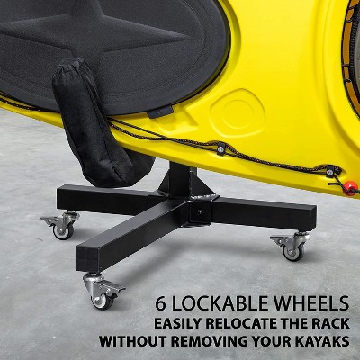 Heavy Duty Black Steel Freestanding 2-Kayak Storage Rack with Wheels