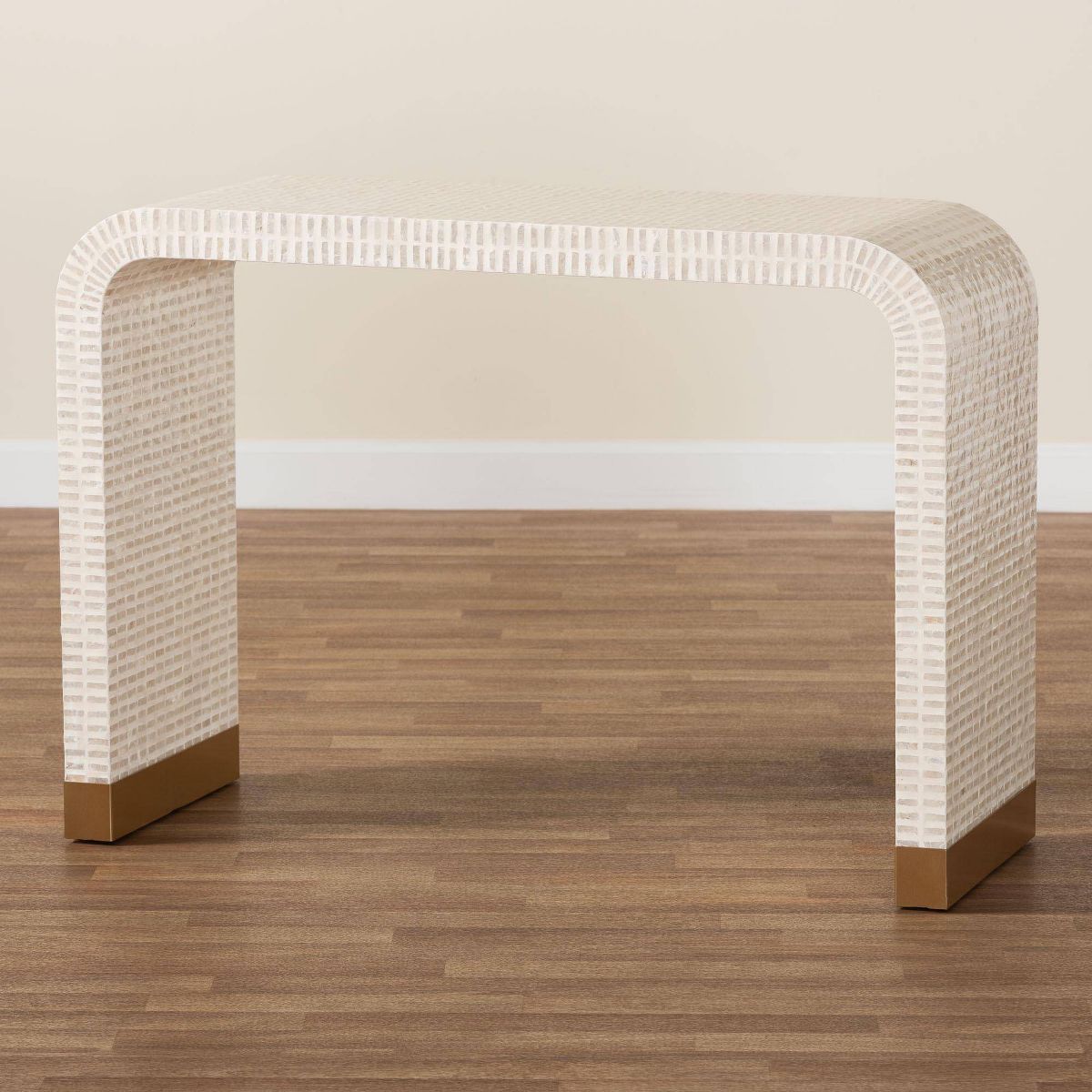 bali & pari Carlyn Mother of Pearl Capiz Shell Console Table Beige/White/Gold