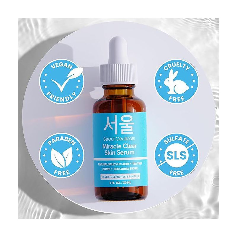 Seoul Ceuticals Korean Acne Serum, Skin Care Treatment for Acne Prone Skin - Rapid Action Salicylic Acid, Tea Tree & Clove For Even Skin Tone 1oz, 5 of 7
