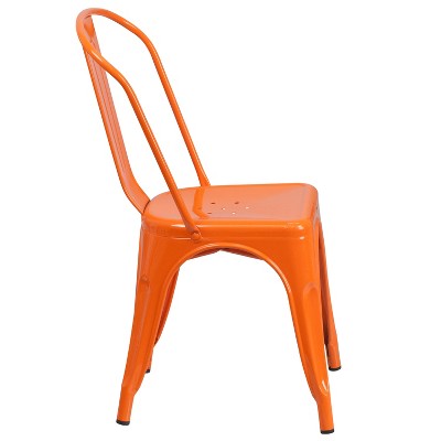 Emma + Oliver Orange Metal Stackable Indoor-Outdoor Dining Chair