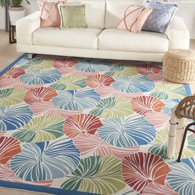Multicolor Tropical Leaf Pattern Outdoor Area Rug