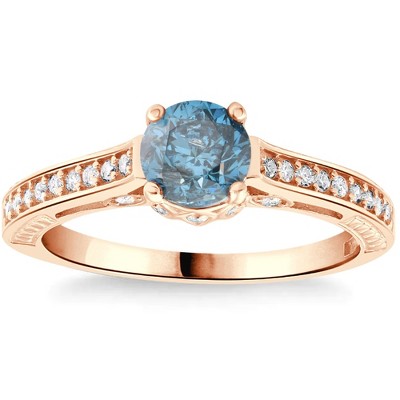 Pompeii3 1 1/4Ct Blue Diamond Vintage Engagement Ring 14k Rose Gold