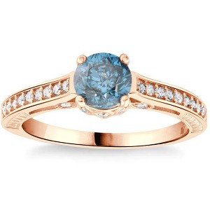 Pompeii3 1 1/4Ct Blue Diamond Vintage Engagement Ring 14k Rose Gold - 1 of 4
