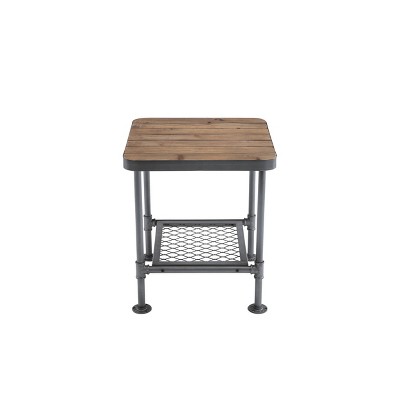 Newport Industrial Gray & Natural Fir Wood Square End Table