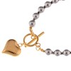 Anna-Kaci Silver Beaded Bracelet with Gold Heart Charm and Toggle Clasp - Silver - image 4 of 4