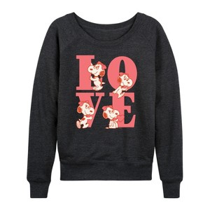 Women's - Peanuts - Belle Love Lightweight French Terry Wide Neck Long Sleeve Shirt - 1 of 4