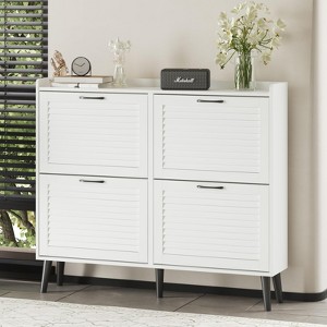 Narrow Shoe Rack Cabinet, Shoe Storage Cabinet with Flip Louvered Doors, White - 1 of 4