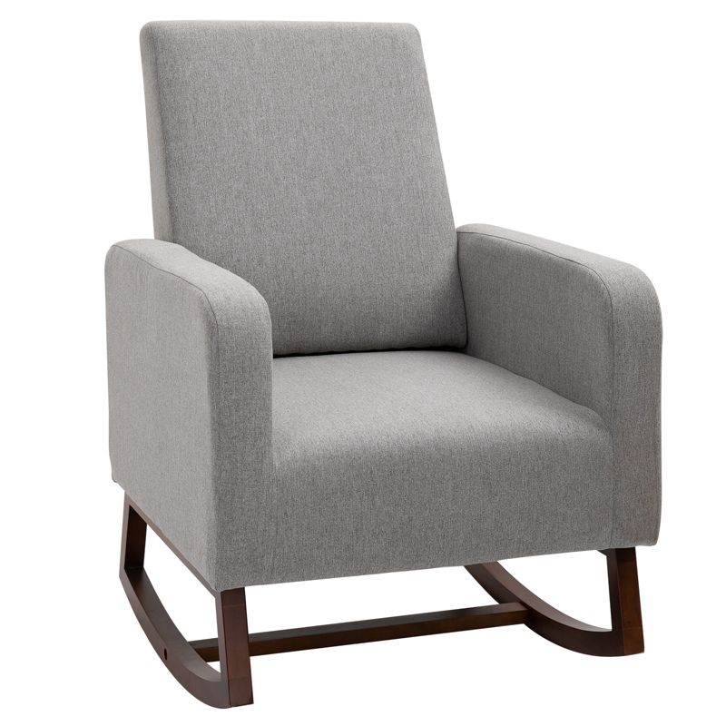 HOMCOM Accent Lounge Rocking Chair with Solid Curved Wood Base and Linen Padded Seat, 1 of 9