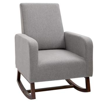 HOMCOM Accent Lounge Rocking Chair with Solid Curved Wood Base and Linen Padded Seat