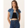 INSPIRE CHIC Women's Cap Sleeve Slim Fit Summer Open Front Crop Denim Jacket - 2 of 4